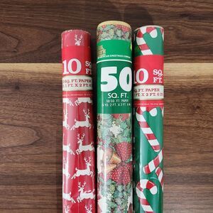 Plus Mark Vintage Christmas Gift Wrap Wrapping Paper 3 Rolls New Deadstock